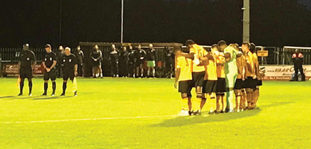 Tribute was paid to the late HM Queen Elizabeth II at all of tonight's game. Pictured are East Thurrock before their kick-off at Rookery Hill. 