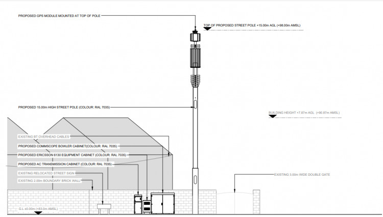 CK Hutchison Networks (UK) Limited had applied to build the pole on the pavement at the junction of Whites Row and St John's Street (image via planning application)