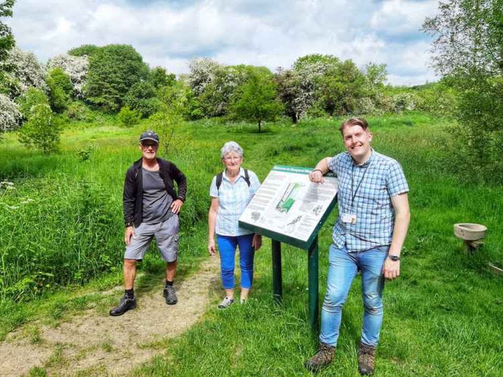 Cllr Joe Porter at Newpool Meadows with Malcolm Wragg and Ellen Faulkner