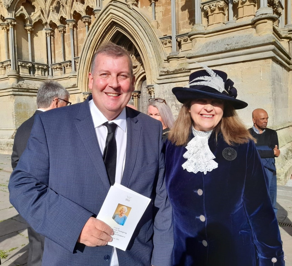 Local broadcaster Dom Chambers with Jennifer Duke, the High Sheriff of Somerset.