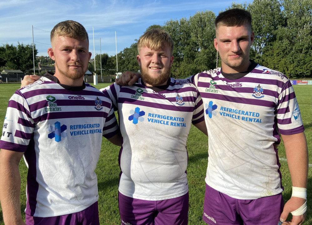 1st team try-scorers Finn Musgrove, Jack Ballett, Joe Harris (Exmouth RFC)