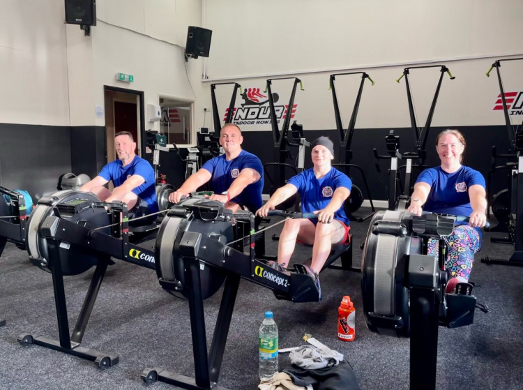 The crew took to the rowing machines at Coalville's Stealth gym