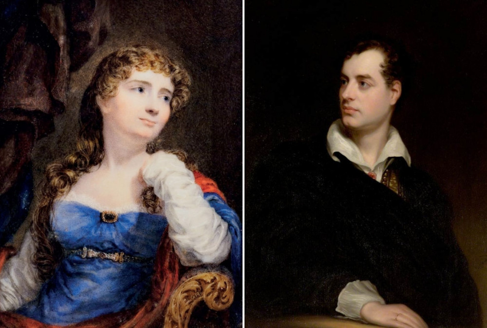 L: Annabella Byron née Milbanke by Charles Hayter, 1813. R: Lord Byron by Thomas Phillips, 1813