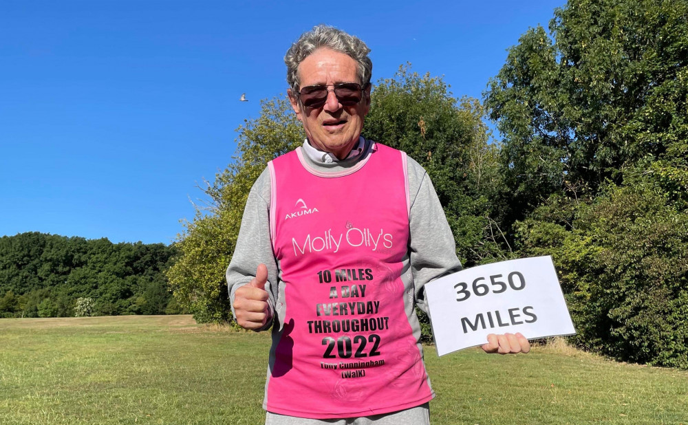 Tony Cunningham has completed his challenge to walk ten miles a day for a year over three months early