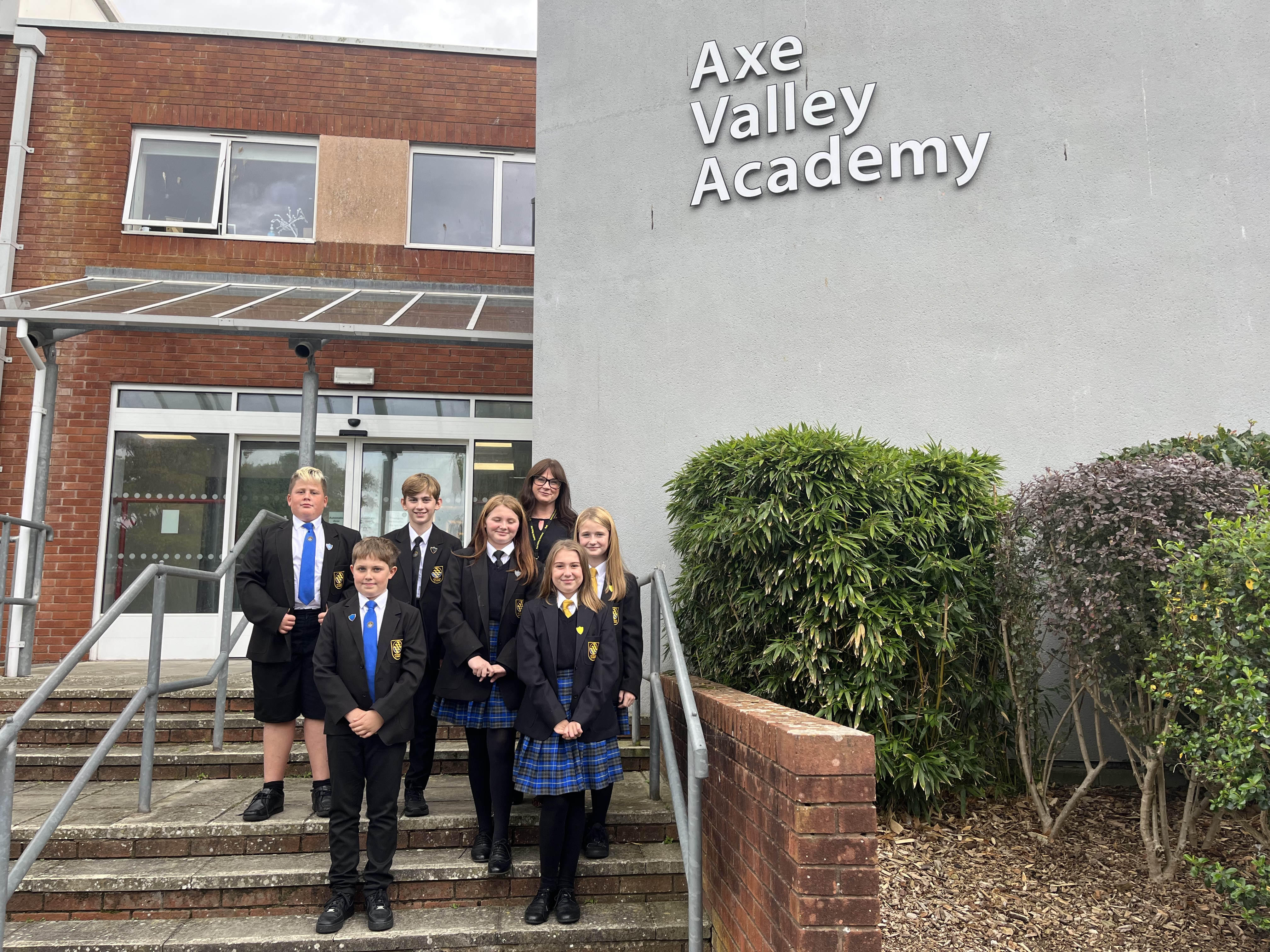 Axe Valley Academy headteacher Laura Jenkins with some of the new Year 7 pupils