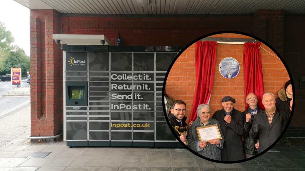 The locker has obscured the blue plaque unveiled last year in the memory of Dick Turpin (images supplied)