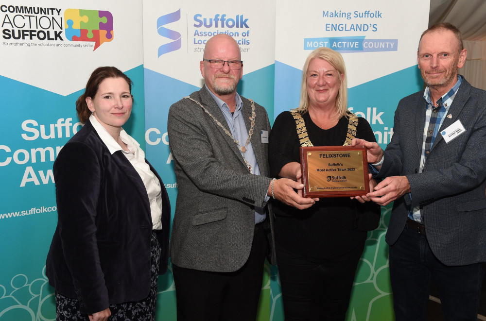 Felixstowe mayor Sharon Harkin receives Suffolk Most Active Town award Felixstowe mayor Sharon Harkin receives Suffolk Most Active Town award