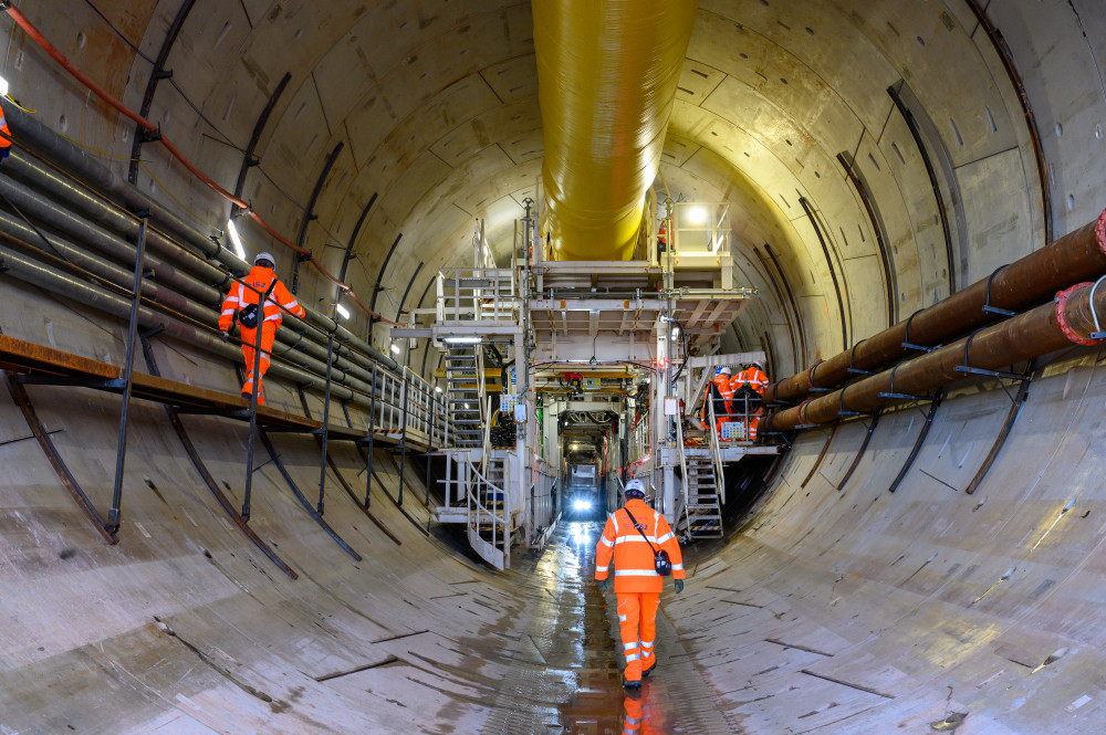 HS2 construction workers inside the Long Itchington Wood tunnel (Image via HS2)