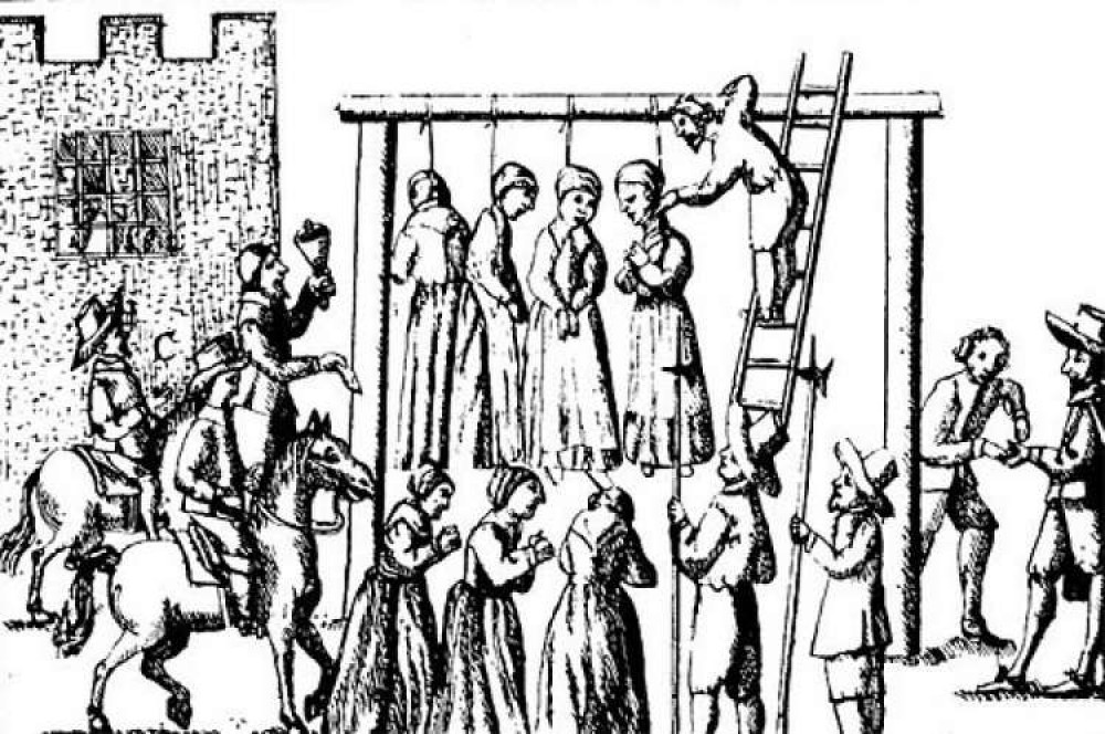 A 17th century woodcut of an execution of witches