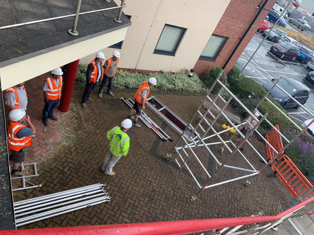 Recent staff training at Melhuish & Saunders HQ with The Building Safety Group, covering Mobile Scaffold Tower courses – the 3T method (Through the Trap) and AGR method (Advanced Guard Rail)