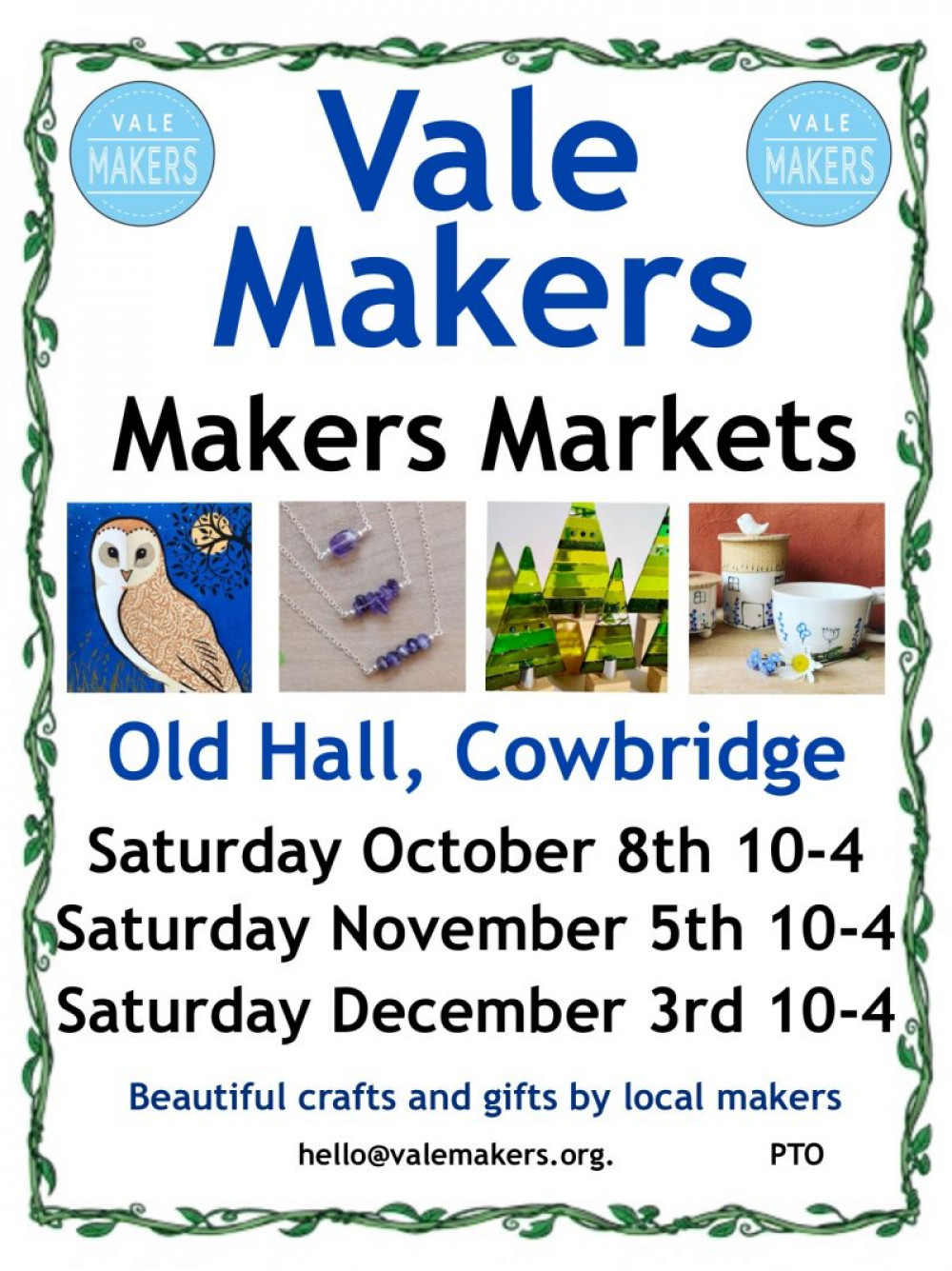 The Vale Makers Autumn Market will be held at the Old Hall, Cowbridge on October 8th