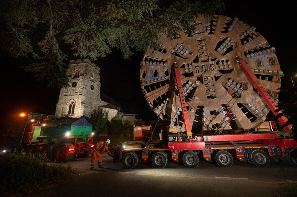 The cutterhead was moved at night back to Long Itchington Wood Tunnel (image via HS2)