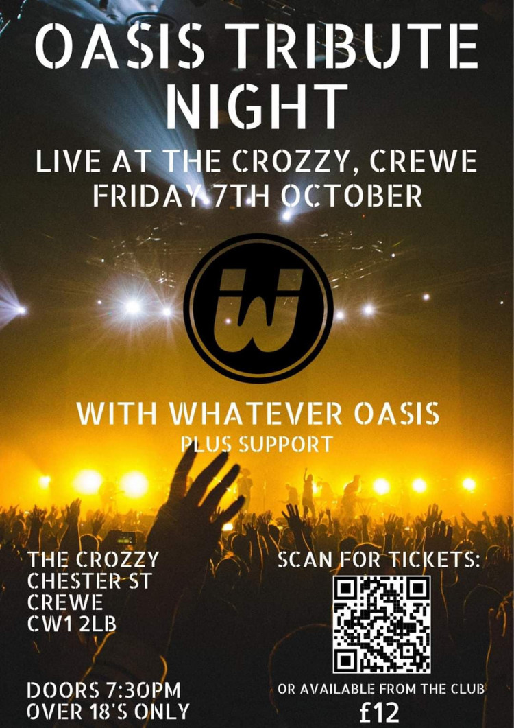 Whatever Oasis are performing live at The Crozzy on Friday (October 7). 