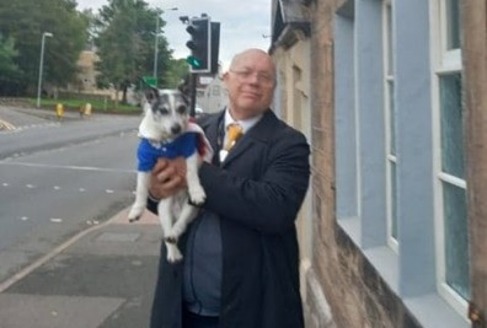 Current Leek Mayor Bill Cawley with future Leek Mayor Grizzly. Image credit: Bill Cawley.