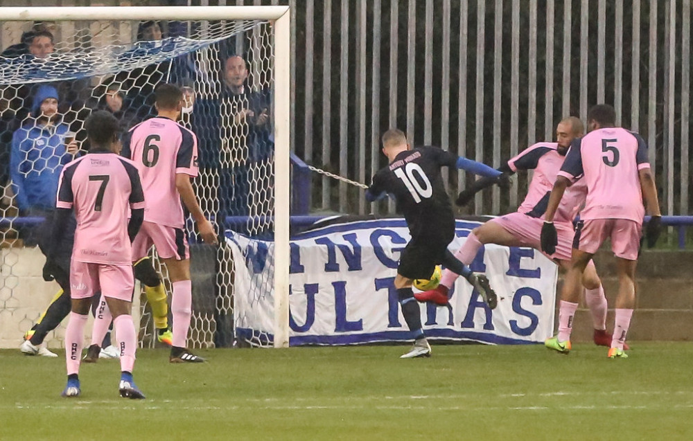 Kingstonian face fellow Isthmian League Premier Division side Wingate and Finchley. Photo: Martin Addison.