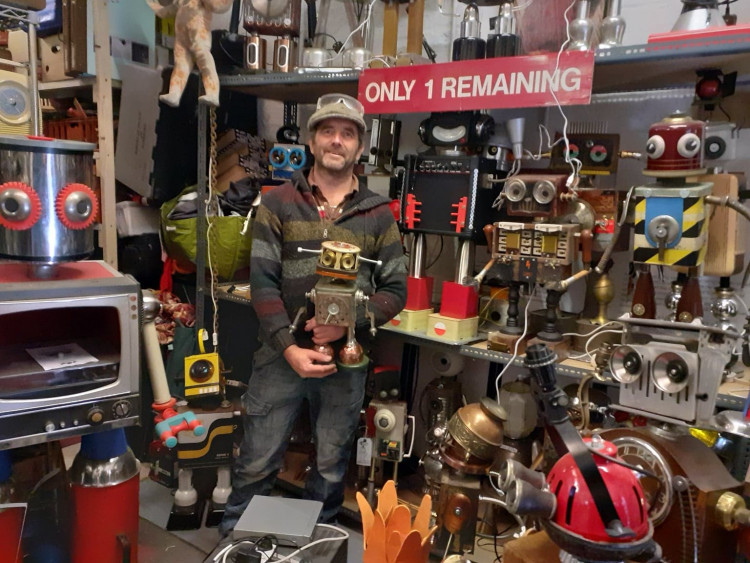 Mark in his robot workshop in Wheelock, Sandbach. 