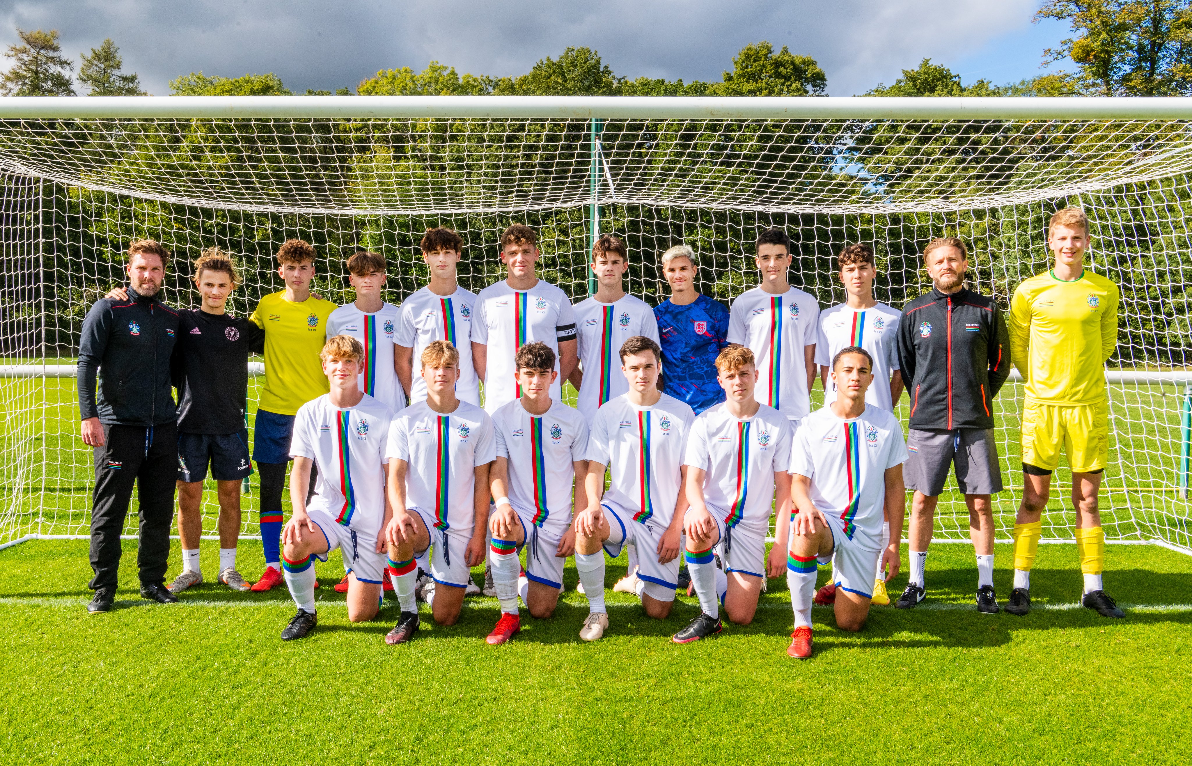 Romeo Beckham and Harry Crawford joined Millfield football players. Picture: Millfield School