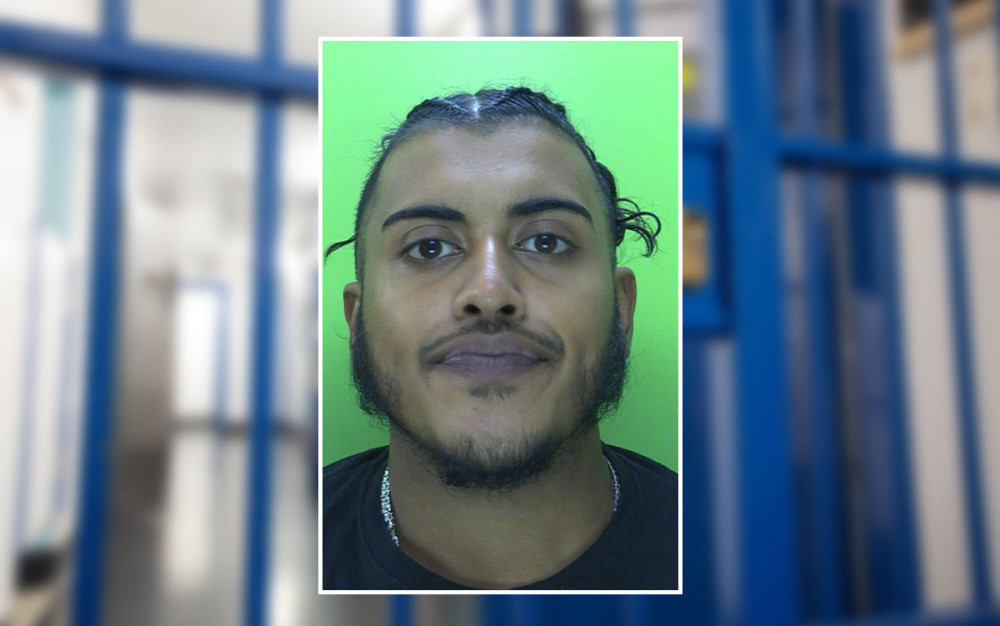 Raheem Rahman (pictured), who drove around Hucknall at high speed, was sniffed out by a police dog – moments after causing a crash. Photo courtesy of Nottinghamshire Police.