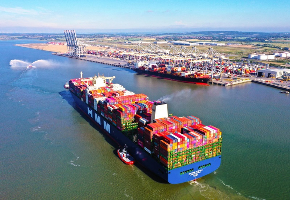 HMM Algeciras, one of the world's biggest containers ships, docks at London Gateway