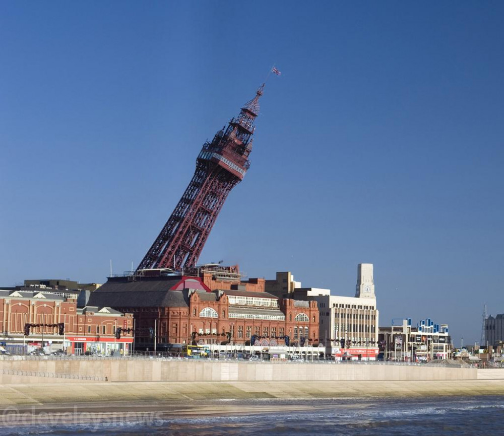 Amusing photo posted on twitter by @cleveleysnews suggesting that controversial fracking in Blackpool had tipped the town's Tower