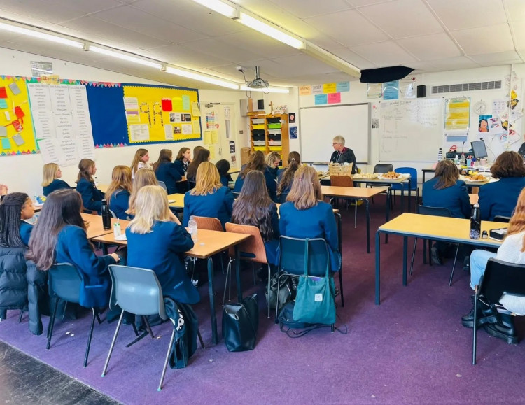 The Bishop of Birkenhead during her visit to Sandbach (Photo: Sandbach High School and Sixth Form College) 