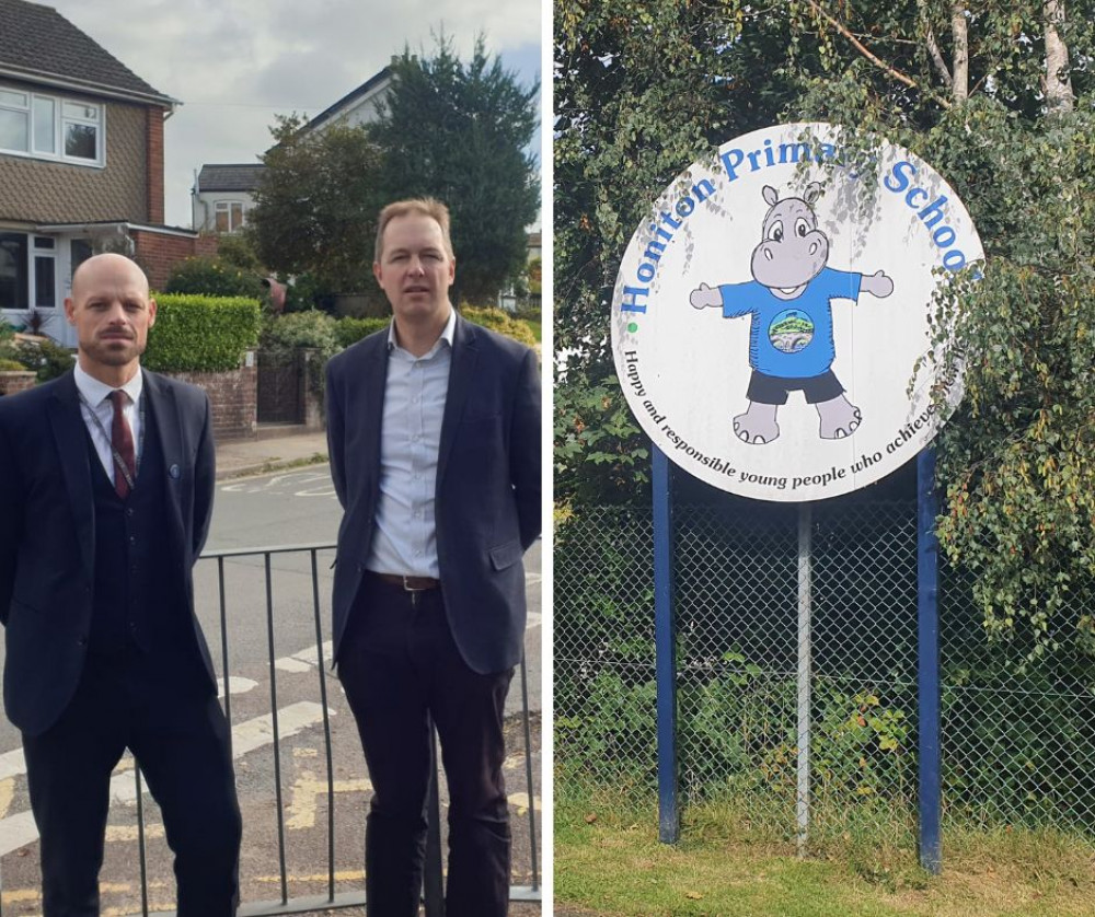 L: The Headmaster of Honiton Primary met Richard Foord MP (Credit: Richard Foord). L: Honiton Primary School