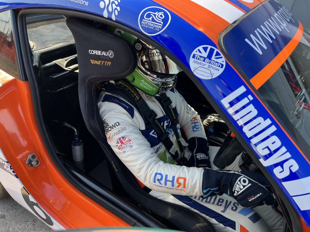 Hucknall racer Ruben Hage (pictured) is aiming to end his impressive season on a high as he hunts podiums and even a maiden win in the final round of the Ginetta GT5 Challenge at Donington Park. Photo courtesy of Ruben Hage Racing.