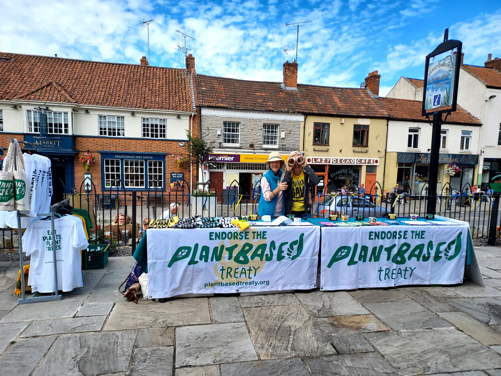 Local residents Georgie Miller and Annette Egan who have been campaignig for a Plant Based Treaty in Glastonbury