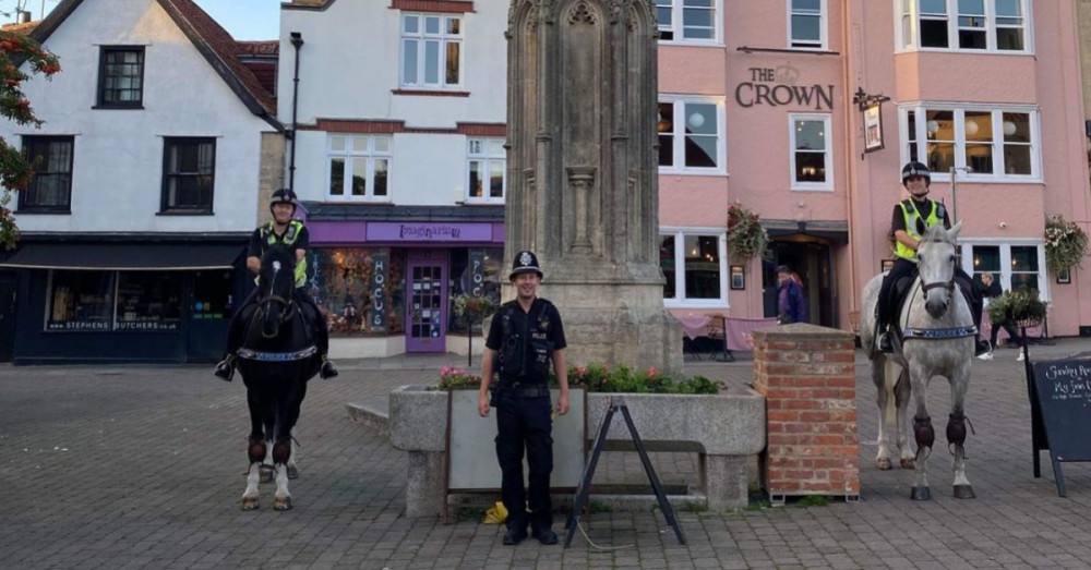 Mounted police will be carrying out more patrols in Glastonbury. Image: Avon and Somerset Police Mounted police will be carrying out more patrols in Glastonbury. Image: Avon and Somerset Police