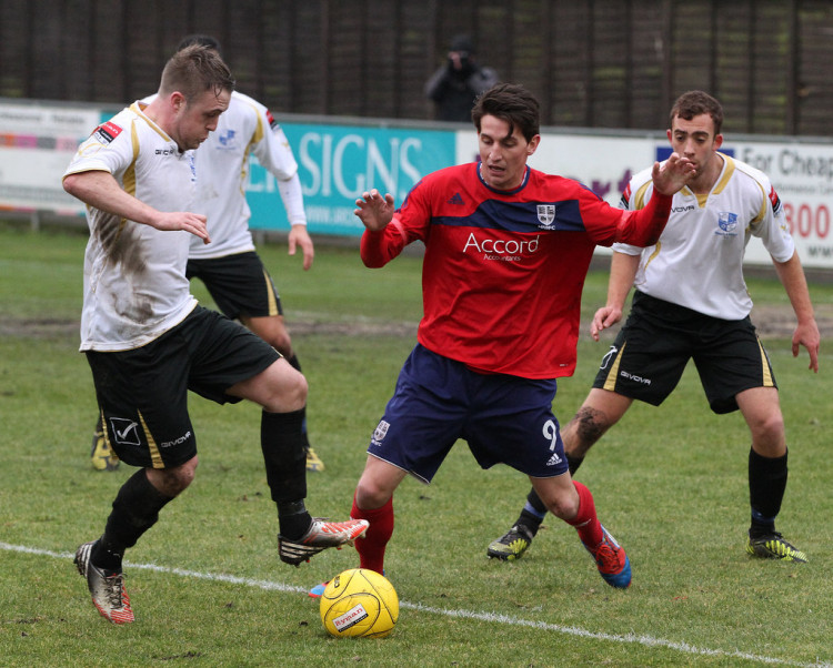 Tommy Block's third goal of the season saw Hampton get a point against Welling. Photo: Martin Addison.