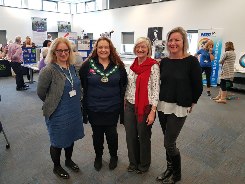 Mendip’s Health and Wellbeing Champions at a Health and Wellbeing event in 2019: (L-R) Cllr Laura Waters, Cllr Helen Sprawson-White, Cllr Heather Shearer and Cllr Lucie Taylor-Hood.   