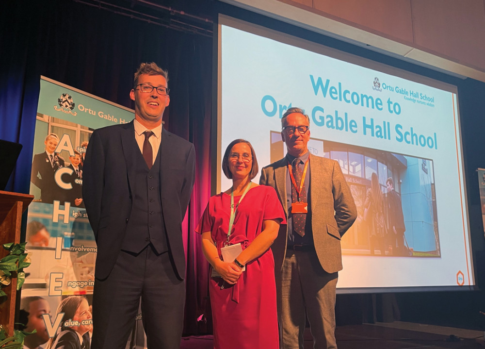 From left, acting principal Gary Lewis, senior vice principal Nicola Jeffery and Kevin Sadler at one of the open evenings. 