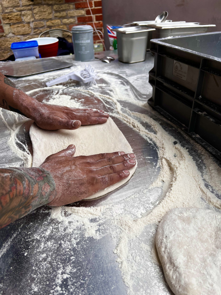 Hand stretched dough 
