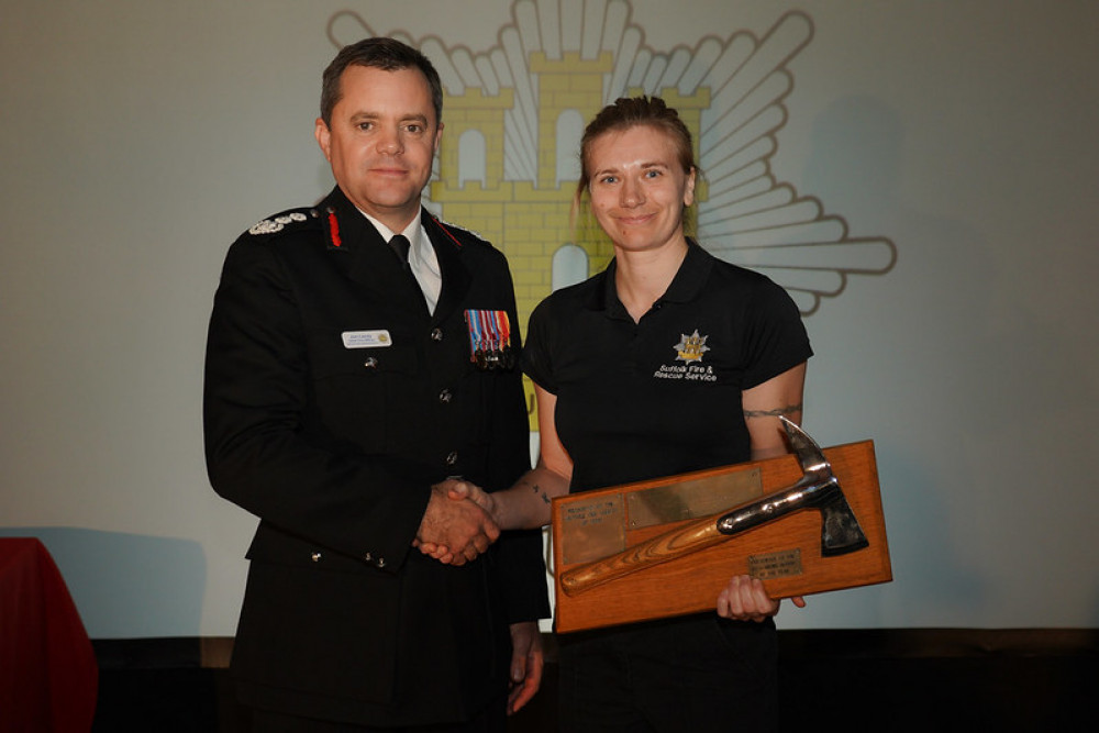 Holbrook firefighter Charlotte Bird wins coveted Silver Axe, presented by Jon Lacey