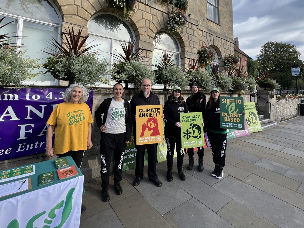 Climate campaigners including the Mayor -  at the rally outside Glastonbury Town Hall 