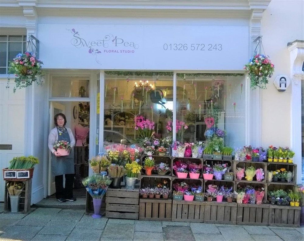 Owner Lin Turner outside Sweet Pea Floral Studio in Helston.