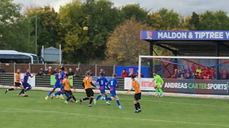 Maldon press the Stowmarket goal. Pictures by Scott Mitchell. 