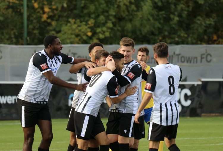 Kain Adom is the man of the moment as Hanwell scored four against Gosport Borough. Photo: Hanwell Town.