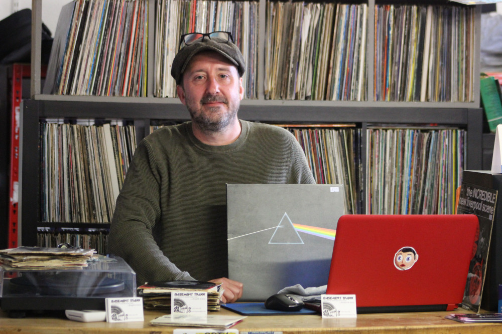 Vinyl-lover Scott Thornton owns Basement Traxx, which will turn five in April 2023. Here is is pictured with Pink Floyd's 1973 classic album 'The Dark Side of the Moon'. (Image - Alexander Greensmith / Macclesfield Nub News)