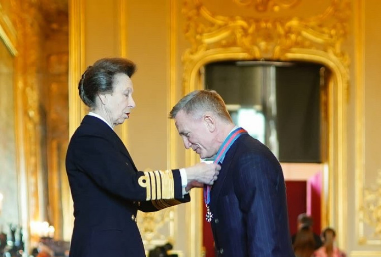 The Princess Royal and Daniel Craig earlier today