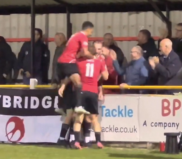 Darren Phillips celebrates after opening the scoring. 