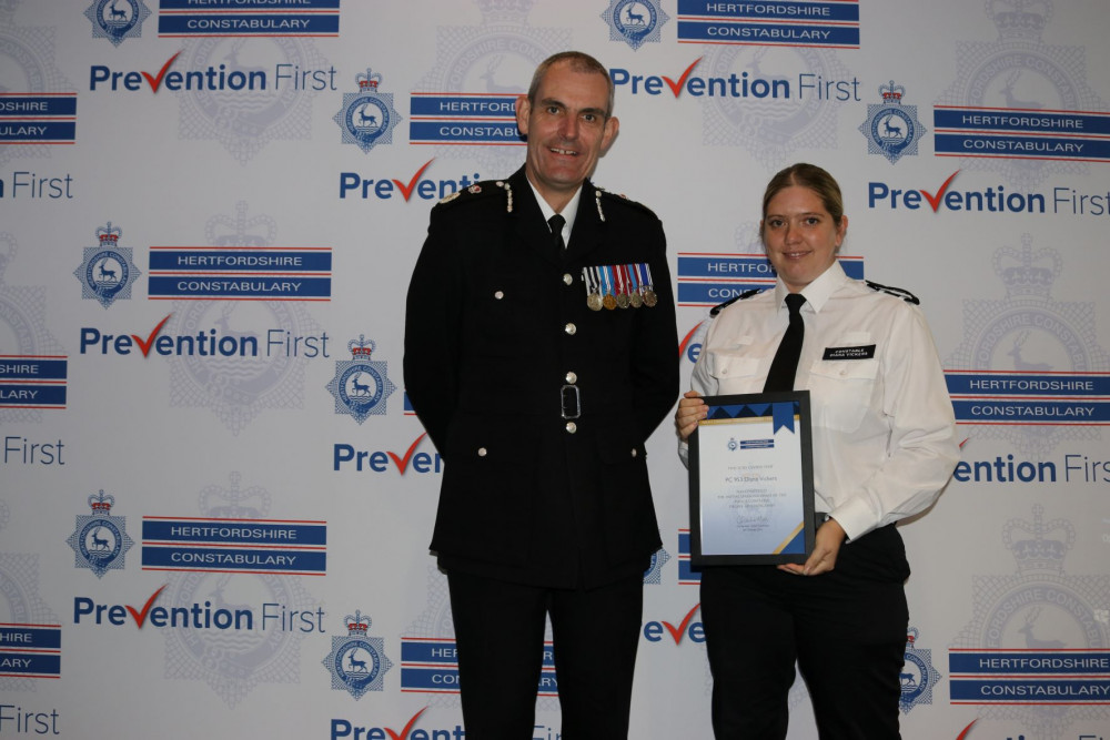 A career with The X Factor! Diana Vickers with a Herts Police chief. CREDIT: Herts Police 