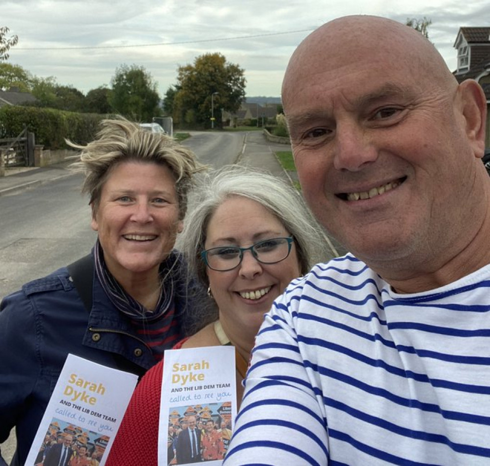 Sarah (left) was out campaigning in Wincanton earlier this week 