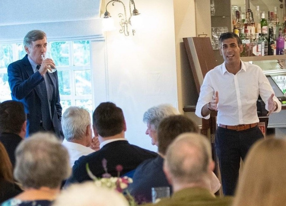 Mr Rutley pictured with Rishi Sunak at an campaign event in Swettenham in the summer. (Image - Richard Price)