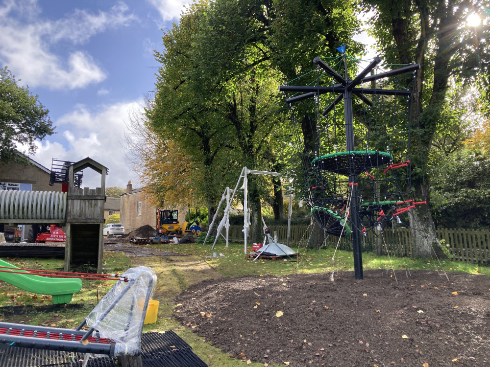 Play equipment being installed at the new village green in Broadwindsor.