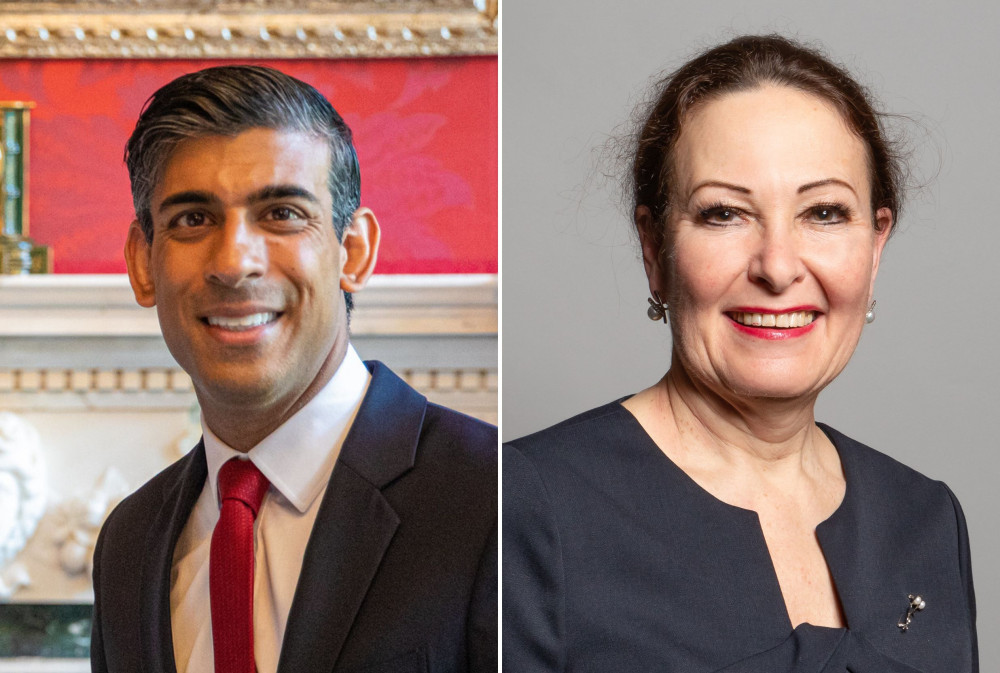 L: Rishi Sunak MP. R: Anne Marie Morris MP (By Richard Townshend, CC BY 3.0, https://commons.wikimedia.org/w/index.php?curid=86673636)