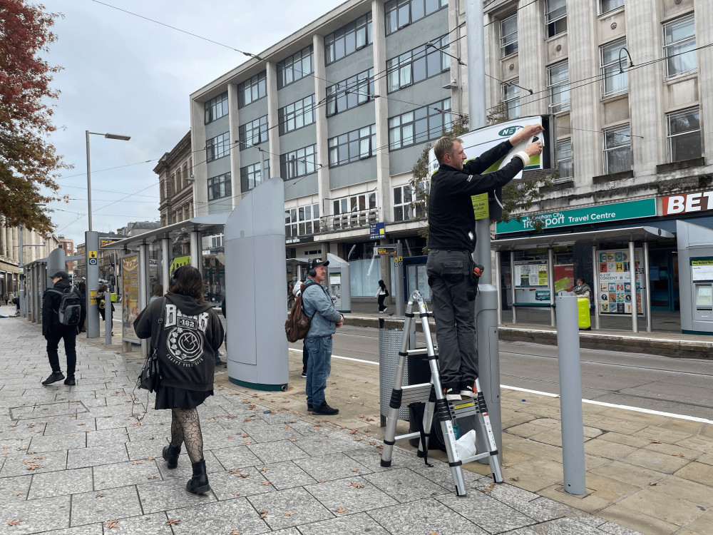 With Halloween approaching, NET the operators of the city’s tram network have installed some spooky twists on tram stop signs across Nottingham. Photo courtesy of NET.