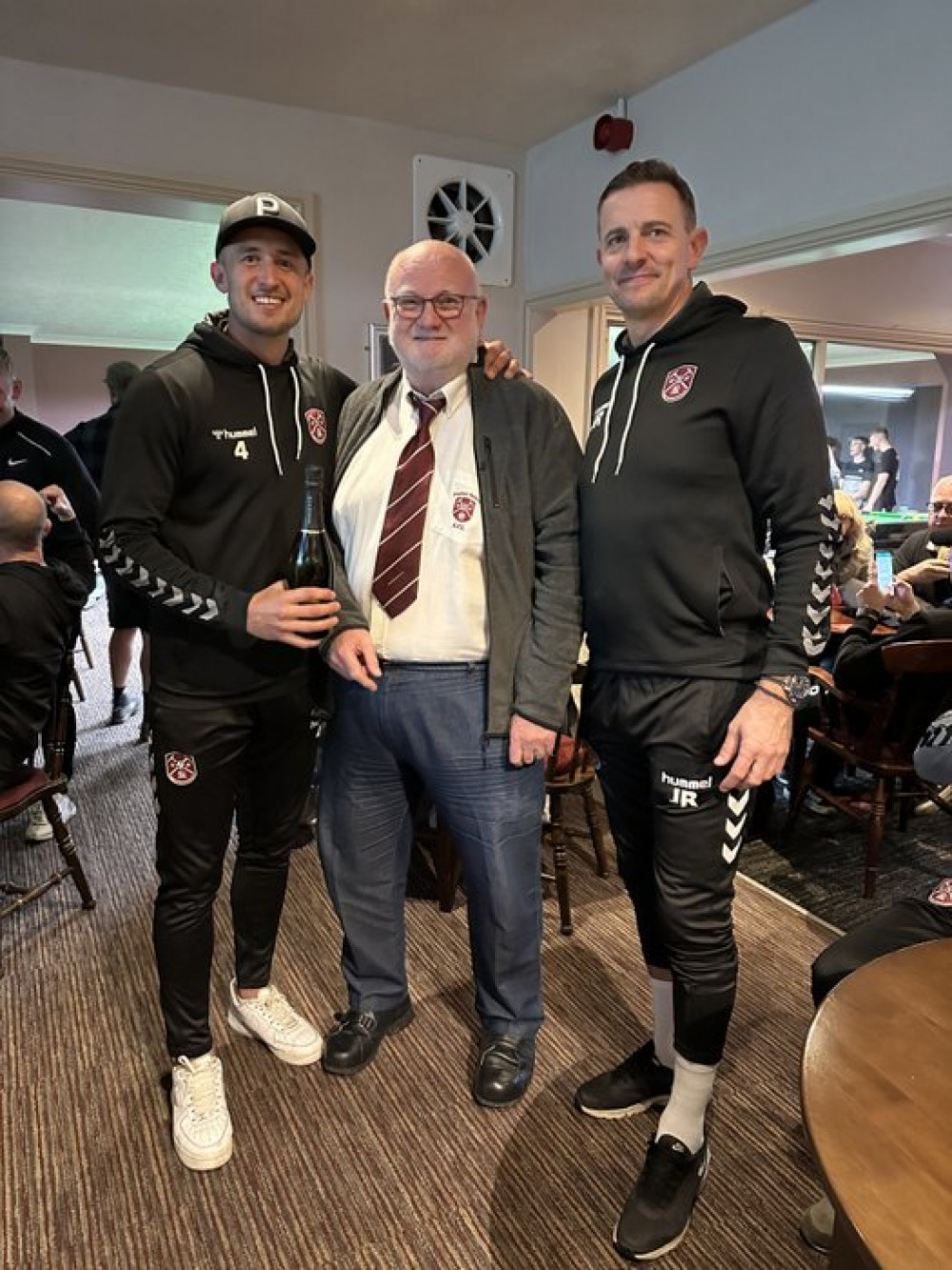 From the Paulton supporters site: Match Sponsor, Castello's, chose Martin Lenihan as the Man of the Match. He receives his award from Chairman David Bissex and Manager John Rendell.