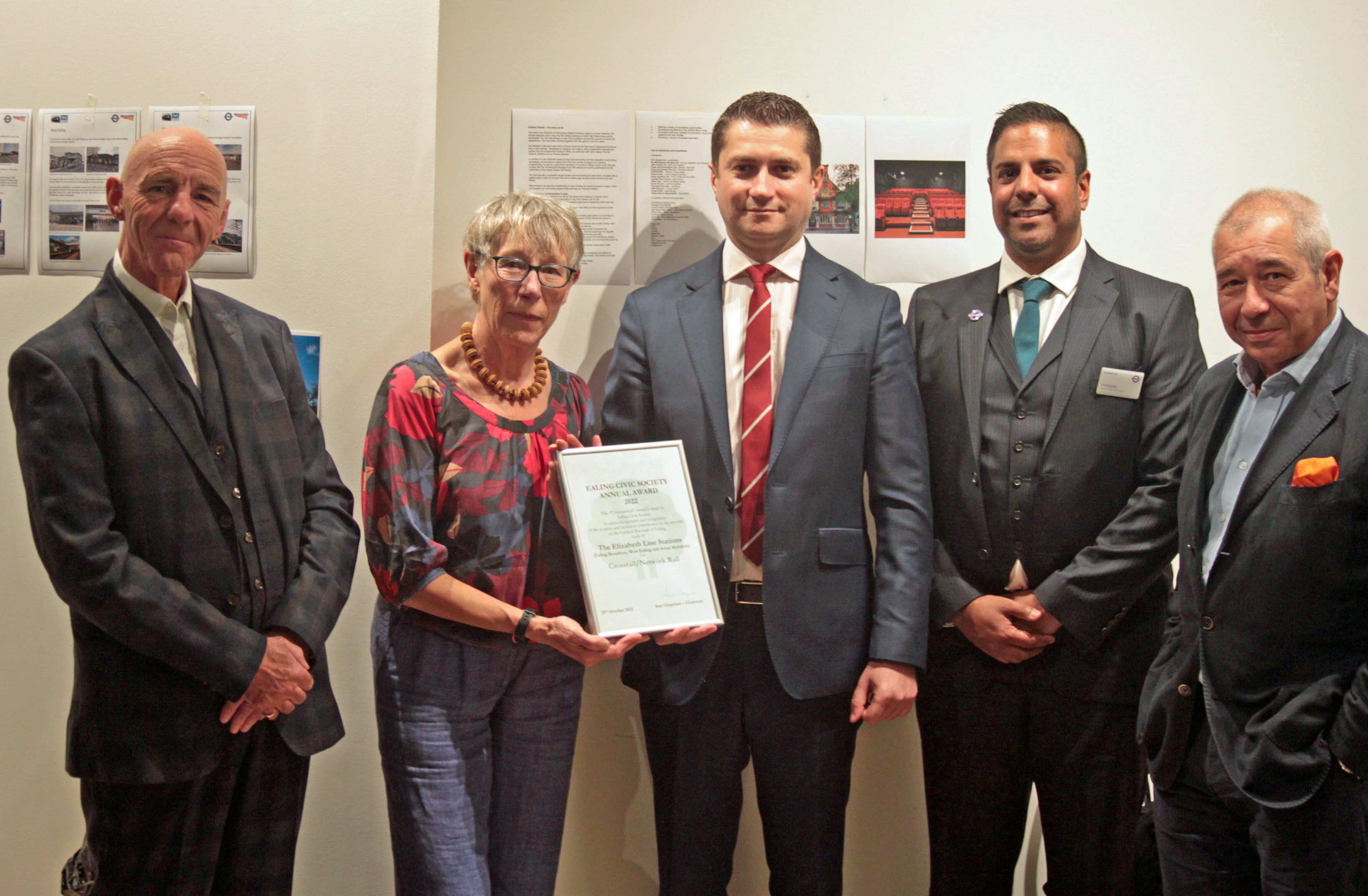 Ann Chapman, Chairman of the Society, presneting a "Commended" certificate to representatives of Crossrail and National Rail Infrastructure