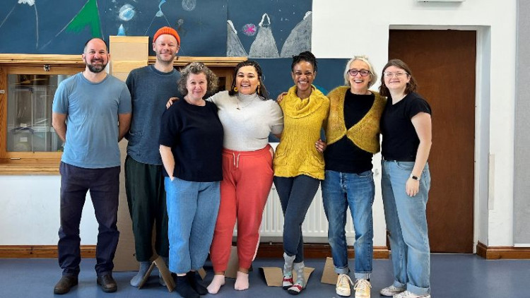 (L to R) - Adam Peck, Felix Hayes (cast), Heidi Vaughan, Xahnaa Adlam, Mogali Masuku (cast), Edwina Bridgeman, Becky Vowles.